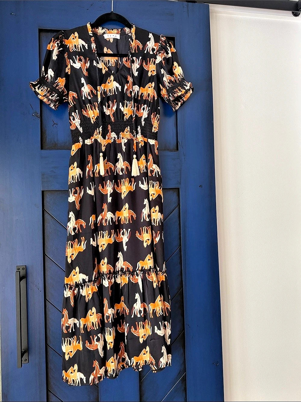 THML Horse Print Midi Dress in Black, XS